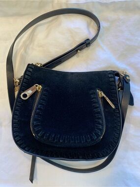 Rebecca Minkoff Black Suede Crossbody Bag with Gold Hardware